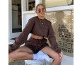 Women Fashion Autumn And Winter Letters Embroidered Fleece Thickened Loose Sweater And Short 2PCS Suit