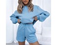 Women Fashion Autumn And Winter Letters Embroidered Fleece Thickened Loose Sweater And Short 2PCS Suit