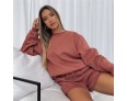 Women Fashion Autumn And Winter Letters Embroidered Fleece Thickened Loose Sweater And Short 2PCS Suit