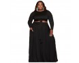 Plus Size Women'S Fashion Long Sleeve Lace-Up Top Casual Skirt Set Two Piece Set