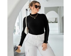 Women Fashion Plus Size Solid Color Long Sleeve Knit Top