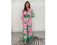 Summer Women Fashion Plus Size V-Neck Tie-Dye Printed Horn Sleeve Wide Leg Jumpsuits