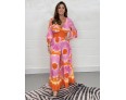 Summer Women Fashion Plus Size V-Neck Tie-Dye Printed Horn Sleeve Wide Leg Jumpsuits