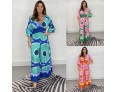 Summer Women Fashion Plus Size V-Neck Tie-Dye Printed Horn Sleeve Wide Leg Jumpsuits