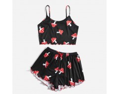 Women Fashion Mushroom Print Pajamas Two-Piece Set