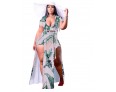 Women Fashion Sexy Plus Size Leaf Print Short Sleeve Split Skirt Two-Piece Set