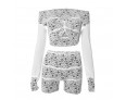 Summer Women Fashion Sexy Lace Hollow Off Shoulder Crop Top Shorts Two-Piece Set