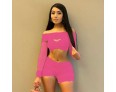 Summer Women Fashion Sexy Lace Hollow Off Shoulder Crop Top Shorts Two-Piece Set