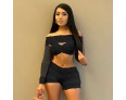 Summer Women Fashion Sexy Lace Hollow Off Shoulder Crop Top Shorts Two-Piece Set