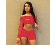 Summer Women Fashion Sexy Lace Hollow Off Shoulder Crop Top Shorts Two-Piece Set