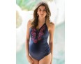 Pregnant Women Fashion Deep V Leaf Embroidered One-Piece Swimsuit