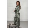 Women Fashion Casual Plus Size Geometric Print V-Neck Long-Sleeved Wide-Leg Jumpsuits