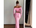 Women Sexy Solid Color Off-Shoulder Long-Sleeved Top And Skirt Two-Piece Set