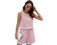 Women Fashion Casual Contrast Color Wave Lace Two-Piece Set