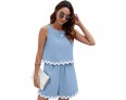 Women Fashion Casual Contrast Color Wave Lace Two-Piece Set