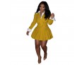 Women Fashion Solid Color Blazer Long Sleeve Jacket Pleated Skirt Two-Piece Set