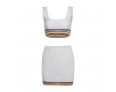 Summer Women Fashion Sexy Multicolor Stripe Knitted Crop Camisole Skirt Two-Piece Set