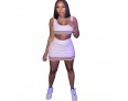 Summer Women Fashion Sexy Multicolor Stripe Knitted Crop Camisole Skirt Two-Piece Set