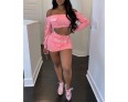 Women Fashion Sexy Letter Print Off Shoulder Long Sleeve Crop Top Skirt Two-Piece Set