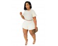 Summer Women Fashion Plus Size Solid Color Round Neck Short Sleeve Top Shorts Two-Piece Set