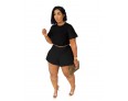 Summer Women Fashion Plus Size Solid Color Round Neck Short Sleeve Top Shorts Two-Piece Set