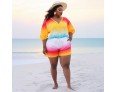 Summer Women Fashion V-Neck Plus Size Multicolor Printed Top Shorts Two-Piece Set