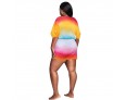 Summer Women Fashion V-Neck Plus Size Multicolor Printed Top Shorts Two-Piece Set