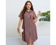 Women Summer Fashion Plus Size Lapel Stripe Printed Loose Dress