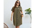 Women Summer Fashion Plus Size Lapel Stripe Printed Loose Dress