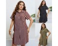 Women Summer Fashion Plus Size Lapel Stripe Printed Loose Dress