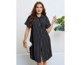 Women Summer Fashion Plus Size Lapel Stripe Printed Loose Dress