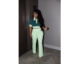 Women Summer Contrast Color Polo Collar Short Sleeve Crop Top Wide Leg Pants Set