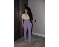 Women Summer Contrast Color Polo Collar Short Sleeve Crop Top Wide Leg Pants Set