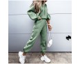 Athleisure Autumn Winter Women Fashionable Loose Solid Color Drawstring Long Sleeve Hooded Jogger Pants Two-Piece Set