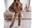 Athleisure Autumn Winter Women Fashionable Loose Solid Color Drawstring Long Sleeve Hooded Jogger Pants Two-Piece Set