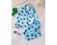 Women Fashion Bow Printed Pajamas Two-Piece Set