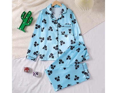 Women Fashion Bow Printed Pajamas Two-Piece Set