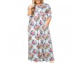 Summer Women Fashion Casual Plus Size Floral Print Round Neck Short Sleeve Maxi Dress