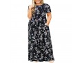 Summer Women Fashion Casual Plus Size Floral Print Round Neck Short Sleeve Maxi Dress