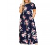 Summer Women Fashion Casual Plus Size Floral Print Round Neck Short Sleeve Maxi Dress