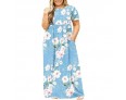 Summer Women Fashion Casual Plus Size Floral Print Round Neck Short Sleeve Maxi Dress