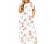 Summer Women Fashion Casual Plus Size Floral Print Round Neck Short Sleeve Maxi Dress