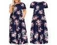 Summer Women Fashion Casual Plus Size Floral Print Round Neck Short Sleeve Maxi Dress