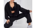 Athleisure Women Fashion Casual Zipper Long Sleeve Hooded Sweatshirt Jogger Pants Two-Piece Set