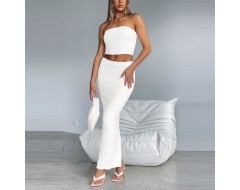 Summer Women Fashion Sexy Solid Color Tube Top Skirt Two-Piece Set