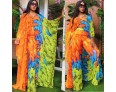 Summer Women Fashion Plus Size Graphic Printed Chiffon Cardigan Top Pants Two-Piece Set