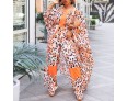 Summer Women Fashion Plus Size Graphic Printed Chiffon Cardigan Top Pants Two-Piece Set