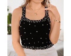 Summer Women Fashion Plus Size Pearl Decorated Knitted Camisole