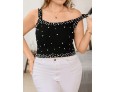 Summer Women Fashion Plus Size Pearl Decorated Knitted Camisole