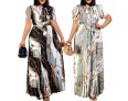 Summer Women Fashion Plus Size Graphic Printing Pleated Strap Dress